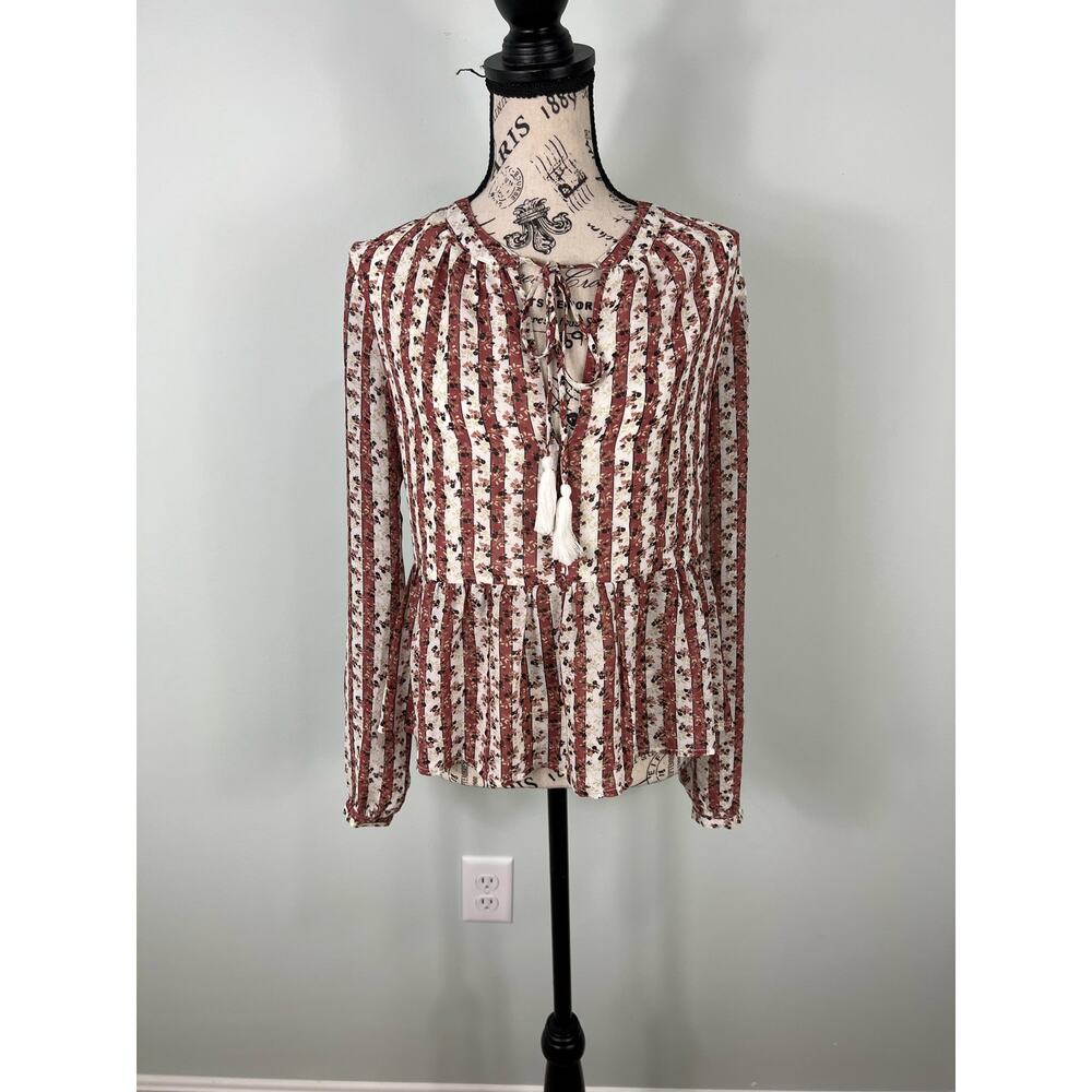 NWT Lost + Wonder Pink and white Striped Floral long sleeve Blouse